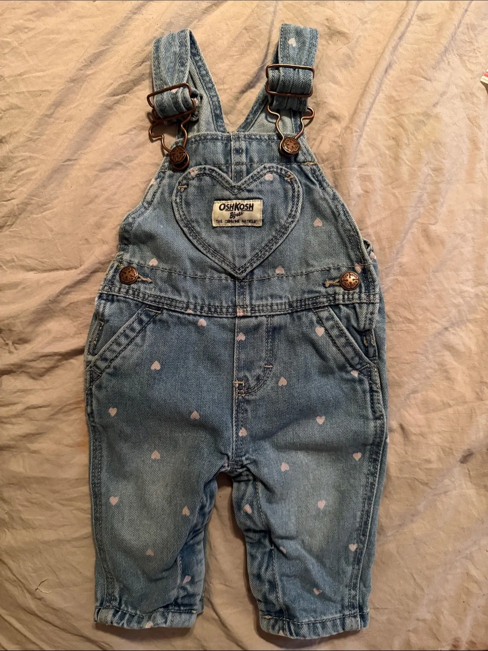 OshKosh B'gosh Light Blue Denim Overalls with Pink Heart Print